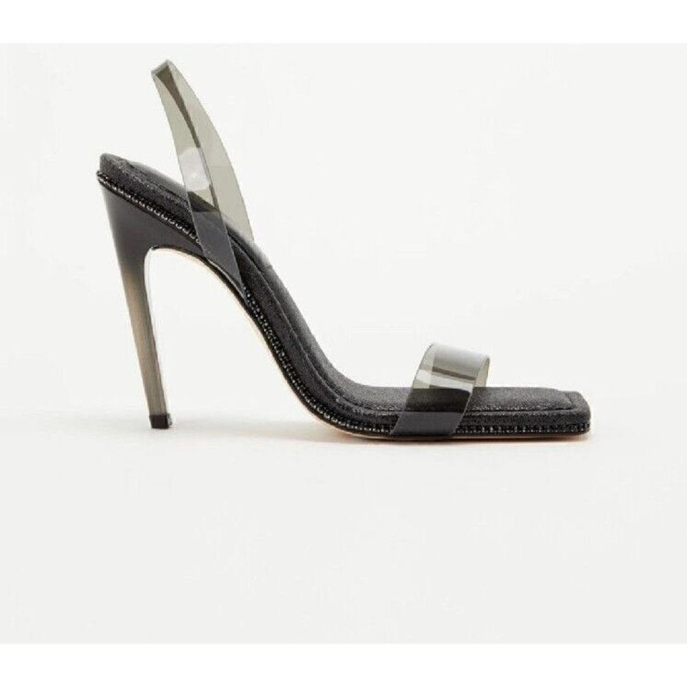 Good American Black Glitter Lucite Sling Back GA120G-X Women's Size 7